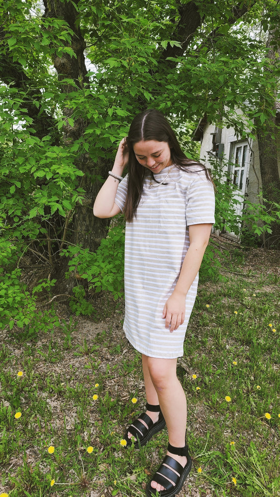 RD Style Oatmeal Striped T-Shirt Dress